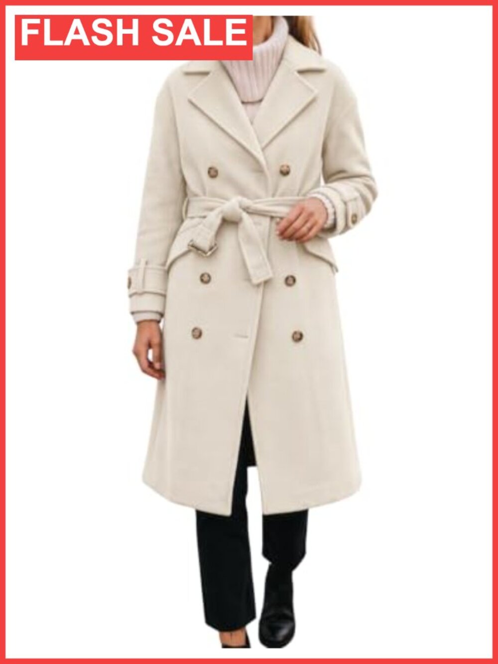 Hooever Women's Long Wool Coat Winter Double Breasted Peacoat